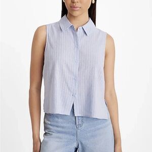 Express Women's Linen-Blend Pinstripe Sleeveless Button Up Shirt Size XL NWT $58
